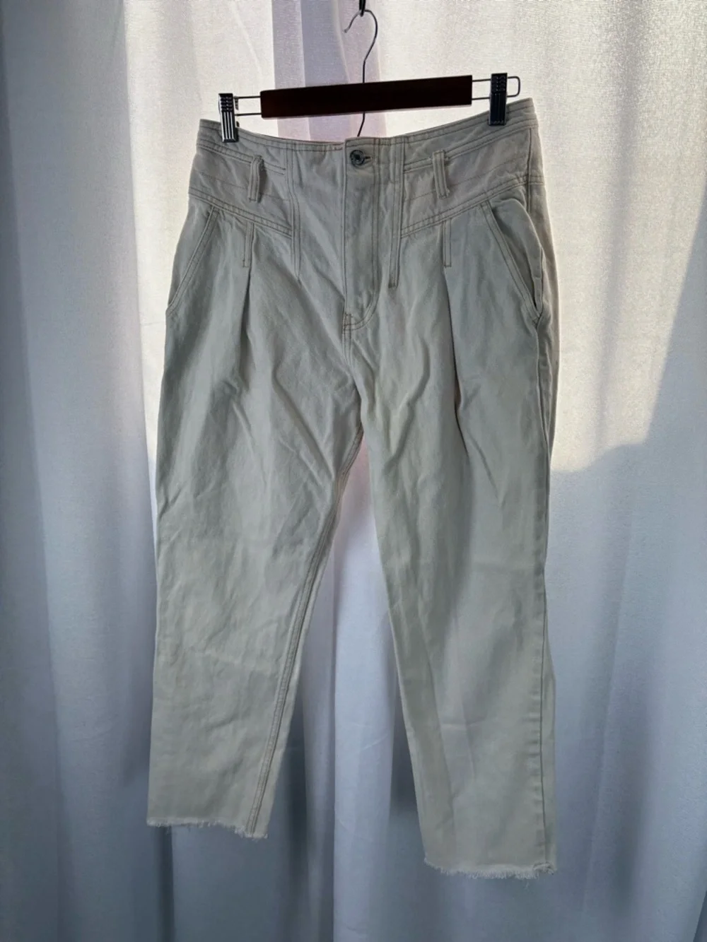We The Free Women’s Pleated High Rise Balloon Leg Pants Size 27 White Boho - Picture 1 of 10